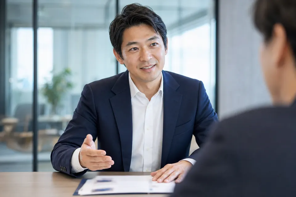 裏付けを添えて案件を説明するM&Aアドバイザー
