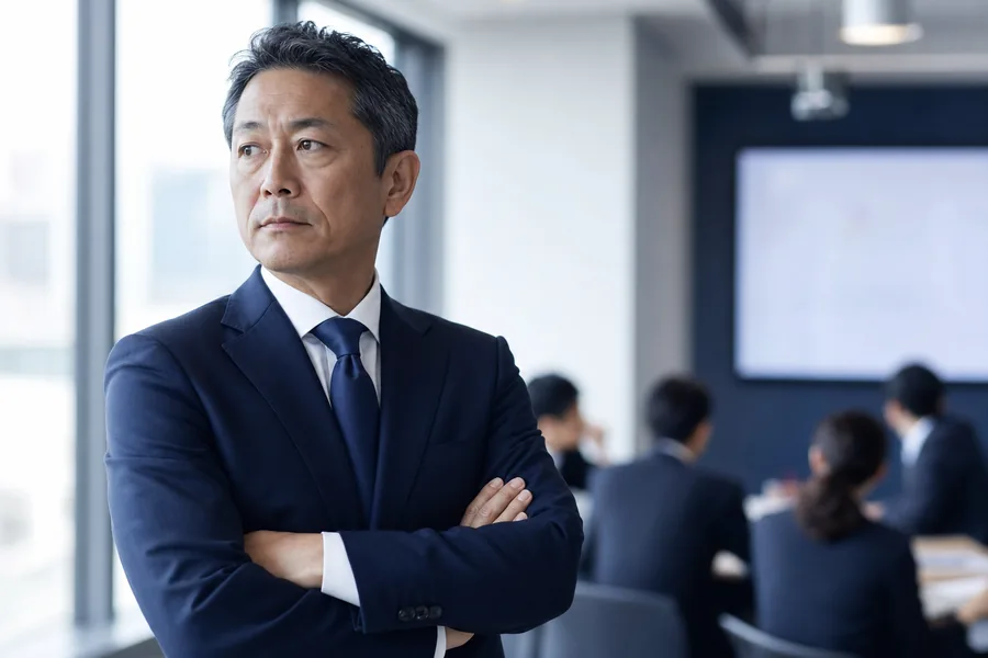 会議室で数字を見つめる事業責任者