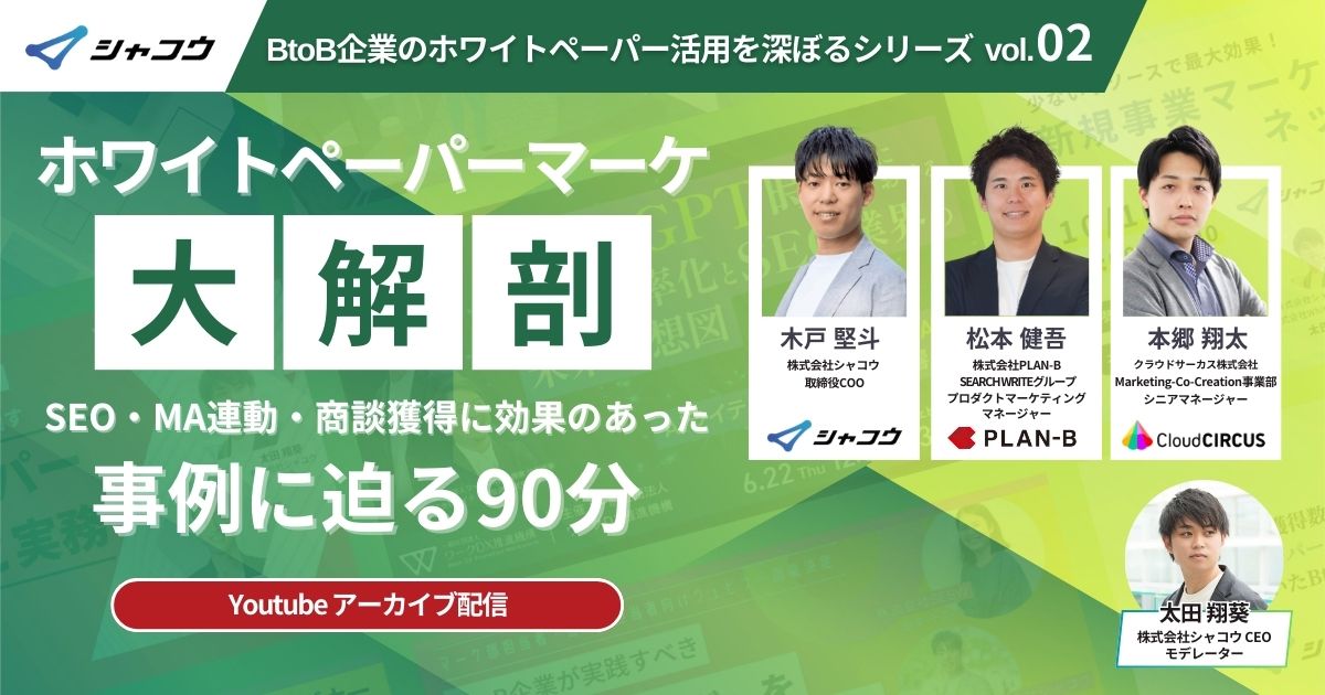 【ウェビナーレポート】ホワイトペーパーマーケ大解剖vol02｜SEO・MA連動・商談獲得に効果のあった事例に迫る90分